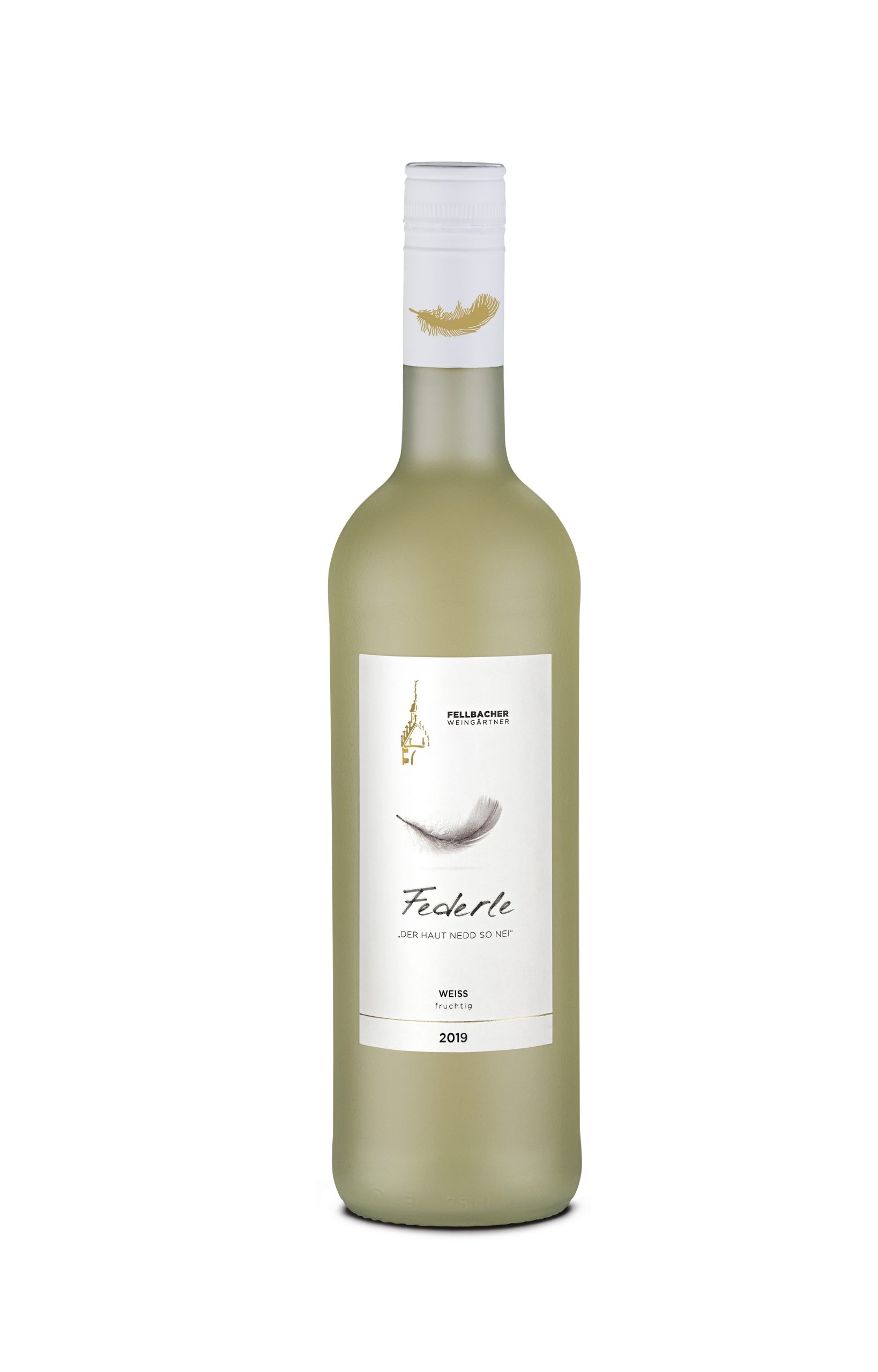 Wein mit moderatem Alkoholgehalt: Flaschenansicht des Federle weiß fruchtig der Fellbacher Weingärtner