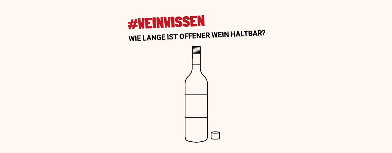 Grafik "Wie lange ist offener Wein haltbar", man sieht eine geöffnete Weinflaschet