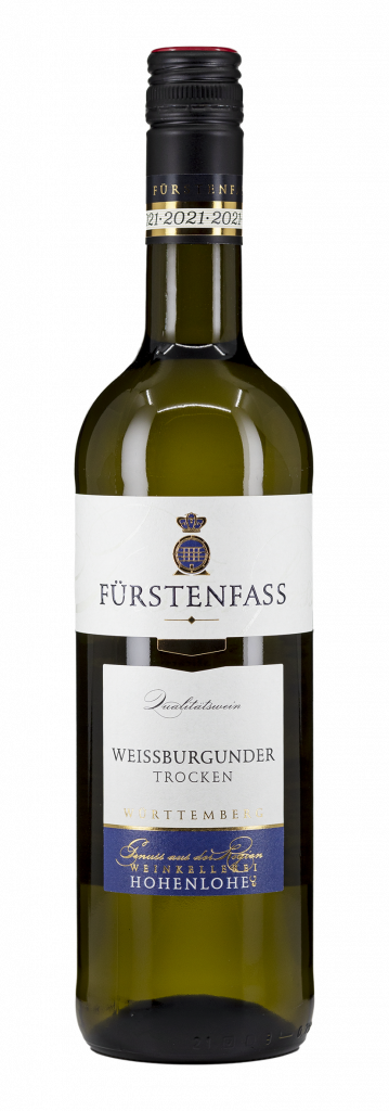 Weißburgunder trocken "Fürstenfass" der Weinkellerei Hohenlohe, Flaschenansicht