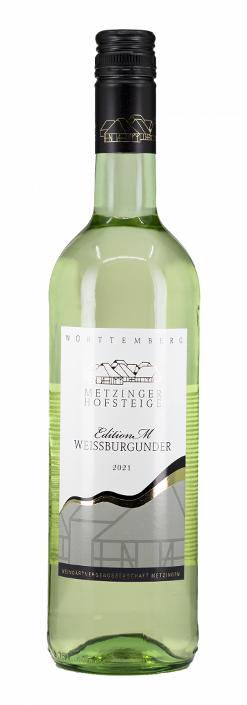 Metzinger Hofsteige Weißburgunder feinherb Edition M der Weingärtnergenossenschaft Metzingen-Neuhausen, Flaschenaufnahme